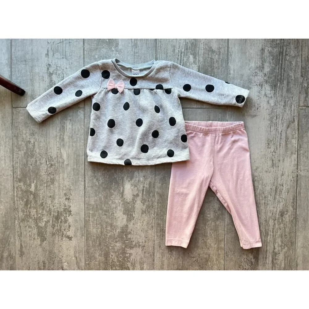 Baby Girls 2-Piece Polka Dot Fleece Sweatshirt Top & Legging Set Cotton 12m